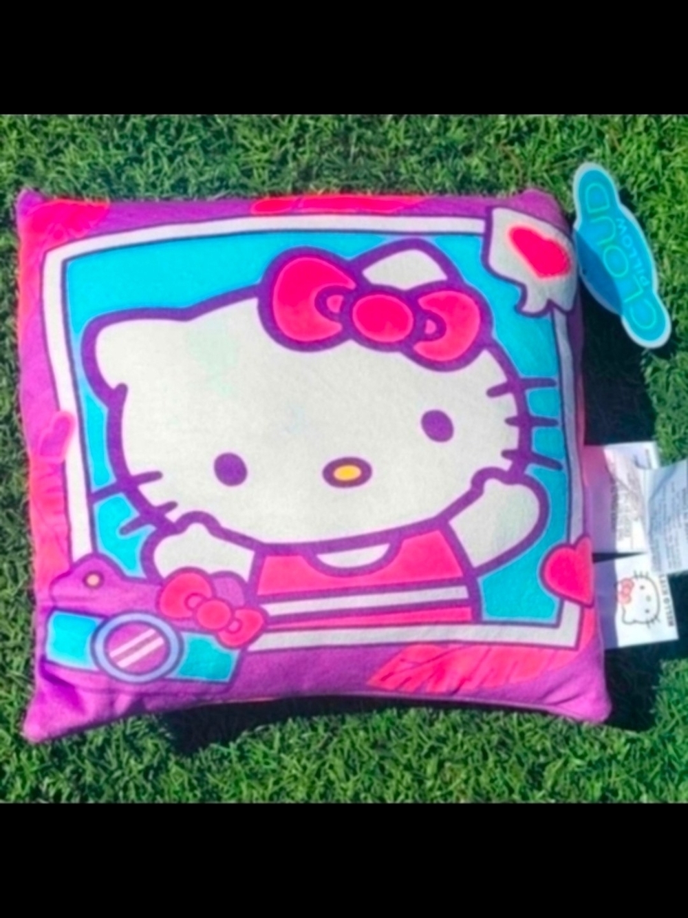 Hello Kitty Square Pillow - Purple, Turquoise & Pink NEW